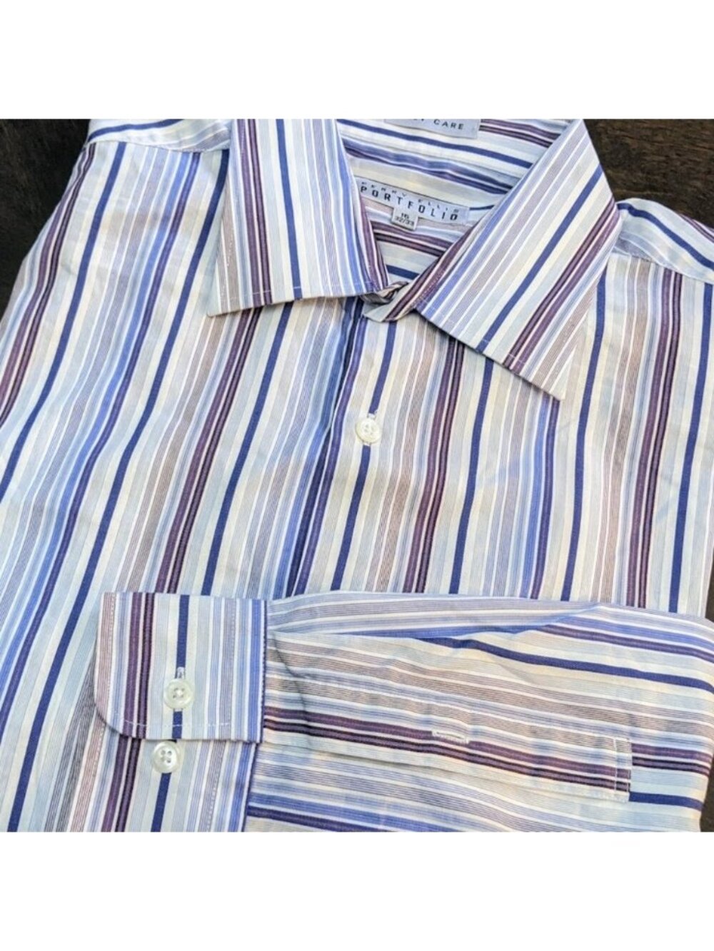 Perry Ellis Button Down Striped Long Sleeve Shirt Men's size 16 32/33